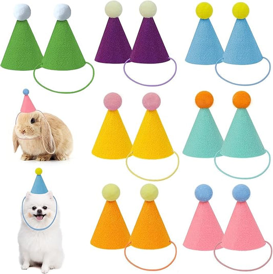 Mini Party Hats for Stuffed Animals, Birthday Party Cone Hats Dolls Dog Cat Rabbit Puppies Assorted Animal Birthday