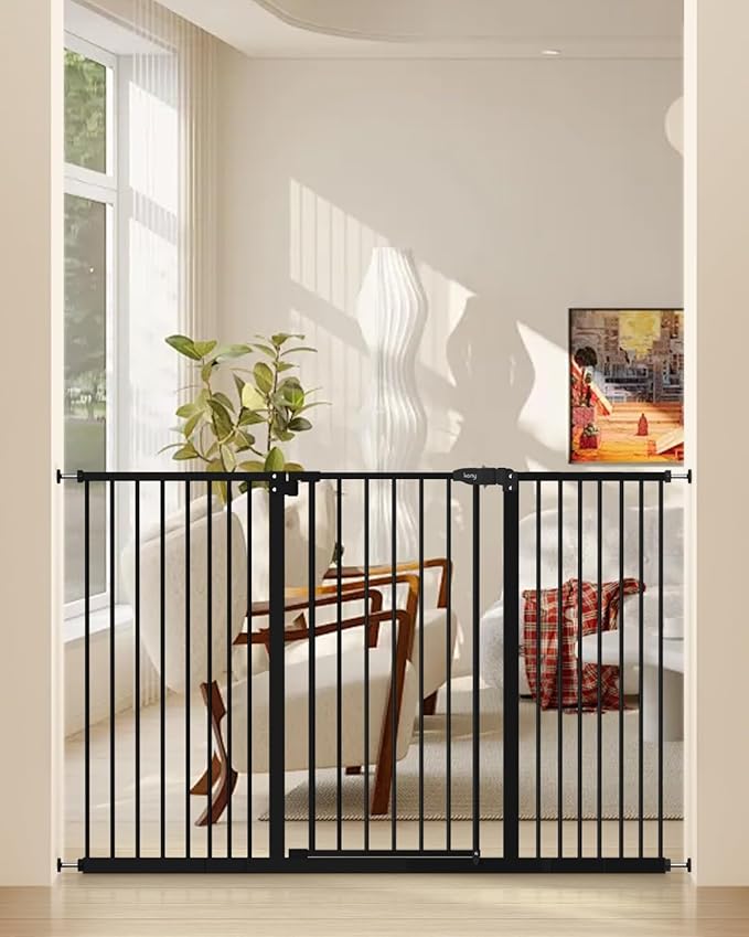 keny 36" Extra Tall Baby Gate for Stairs, 29"-55" Wide Auto Close Dog Gate for Doorways, Pressure Mounted Easy Walk Through Pet Gate with Door, Black