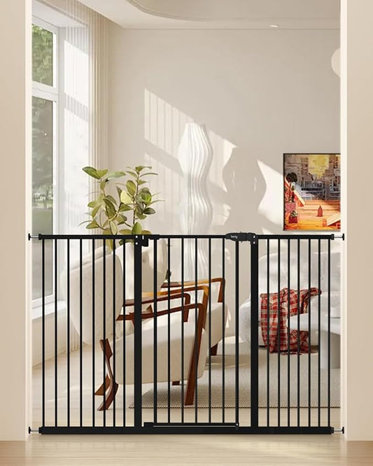 keny 36" Extra Tall Baby Gate for Stairs, 29"-55" Wide Auto Close Dog Gate for Doorways, Pressure Mounted Easy Walk Through Pet Gate with Door, Black