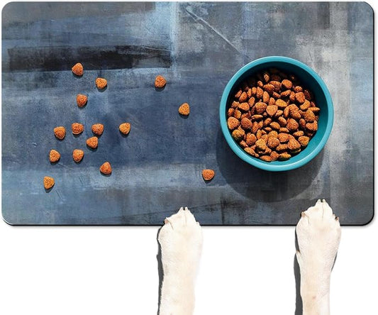 Dog Food Mats for Floors Absorbent, Cat Food Mat - Pet Cat Feeding Mat Quick Dry, Dog Bowl Mats for Water, Pet Supplies Feeding Placemat 12" x 20" Tie-Dye Dark Blue