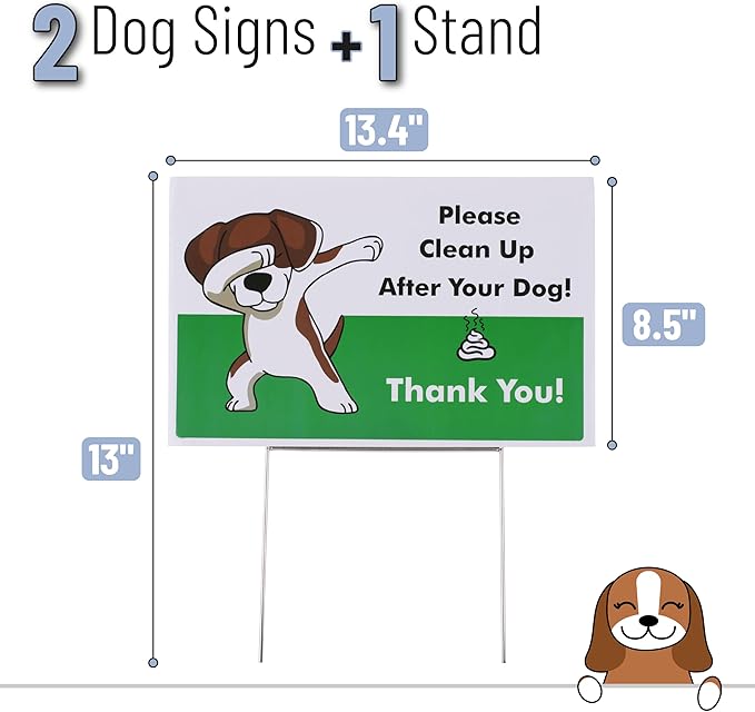 Mr. Pen- Clean Up After Your Dog Signs, 2 Pack with 1 Metal Stake, No Dog Poop Lawn Signs, UV Protected & Waterproof, Double Sided Pick Up After Your Dog Sign for Yard