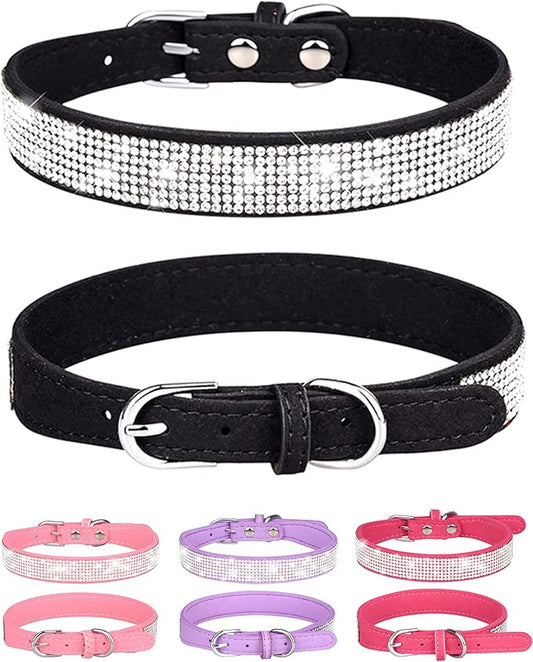 Bling Dog Collar for Small Medium Large Dogs, Rhinestone Dog Collars for Girl and boy Dog, Diamond Puppy Collars, Adjustable Leather Suede SOFE Cat Collar (XS(8.2"-10.6"/21CM-27CM), Black1)