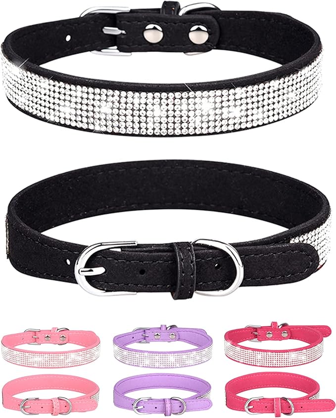 Bling Dog Collar for Small Medium Large Dogs, Rhinestone Dog Collars for Girl and boy Dog, Diamond Puppy Collars, Adjustable Leather Suede SOFE Cat Collar (M(13"-15.4"/33CM-39CM), Black1)