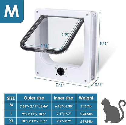 Upgraded Version - EGETOTA Cat Doors Flap (for Cat up to 15.7lb), Magnetic Pet Door with 4 Way Locking for Interior Exterior Doors, Weatherproof Gate, Easy Installation