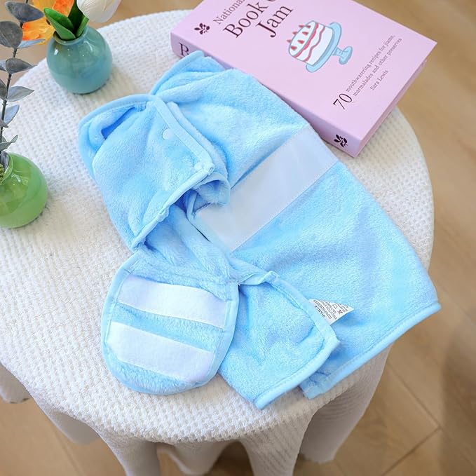Dog Bathrobe with Hood Super Absorbent Soft Quick Drying Towel Wrap Adjustable Puppy Cat Bath Robe Towel for Cold Weather Beach Pool (Blue Elephant, Medium)