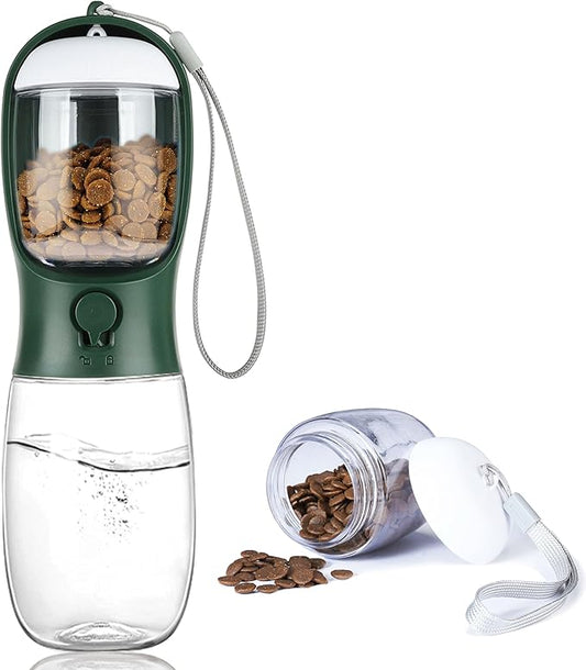 Dog Water Bottle with Food Container, Portable Leak Proof Pet Water Dispenser for Walking Hiking Travel, Puppy Essentials Accessories for Small Large Dogs, Dog Gifts (10oz/15oz/19oz)