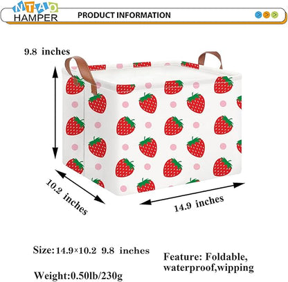 Rectangular Storage Basket Empty, Storage Bin with Handles, Room Decor, Gift Basket, Book Box(Strawberry)