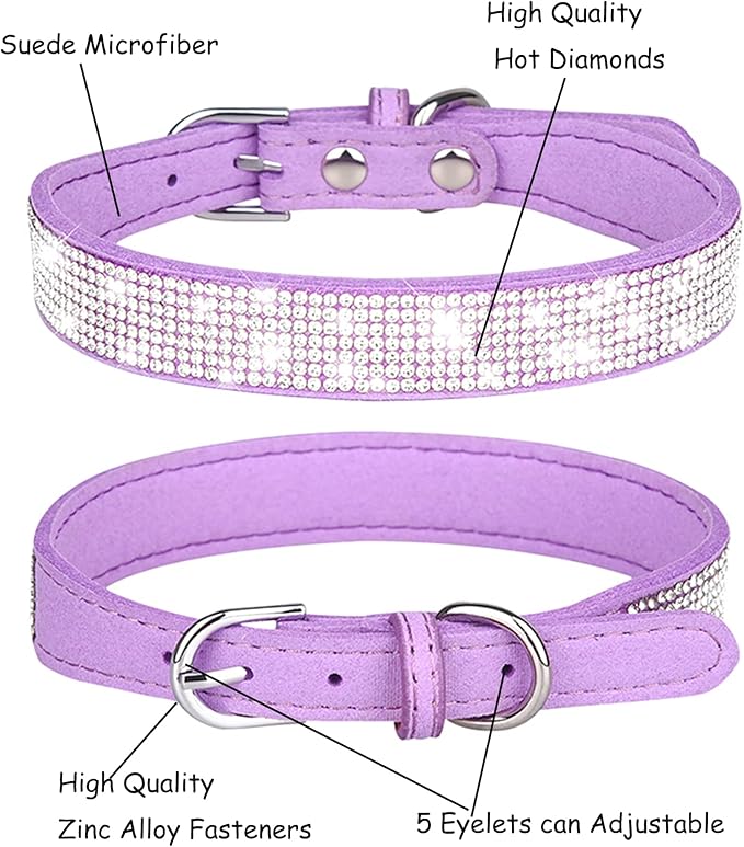 Bling Dog Collar for Small Medium Large Dogs, Rhinestone Dog Collars for Girl and boy Dog, Diamond Puppy Collars, Adjustable Leather Suede SOFE Cat Collar (L(15"-18.1"/38CM-46CM), Purple1)