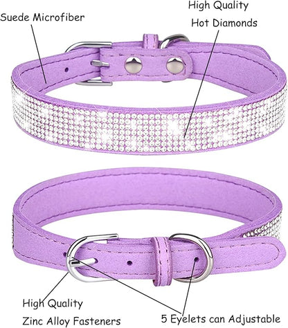 Bling Dog Collar for Small Medium Large Dogs, Rhinestone Dog Collars for Girl and boy Dog, Diamond Puppy Collars, Adjustable Leather Suede SOFE Cat Collar (L(15"-18.1"/38CM-46CM), Purple1)