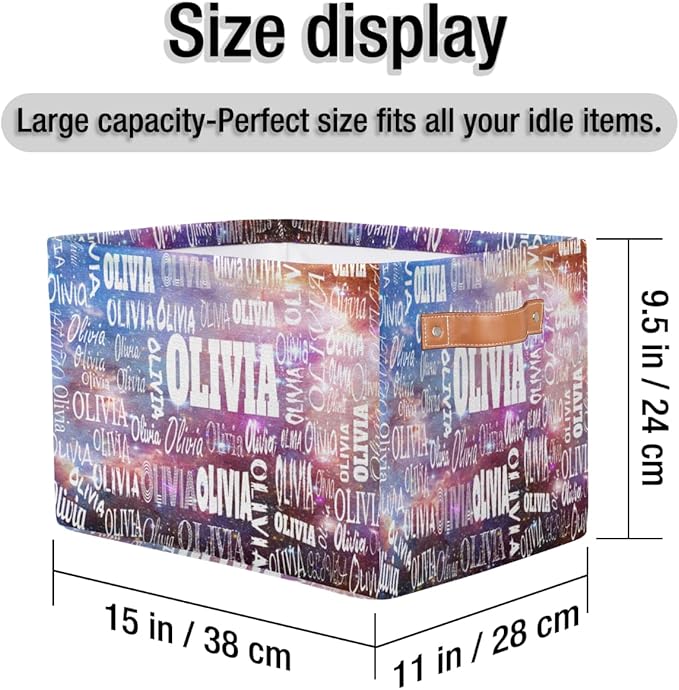 Personalized Storage Basket with Name, Rectangle Toys Storage Bin with Handles for Baby, Boys, Girls, Collapsible Basket for Clothes, Books, Purple Galaxy Universe