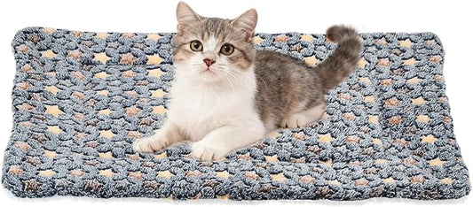 Dog Cat Bed Mat, Soft Coral Fleece Pet Cushion Pad with Cute Star Print, Warm Washable Pet Bed 23x18 Inches, (Dark Gray), Intended for Medium Small Dog Cat