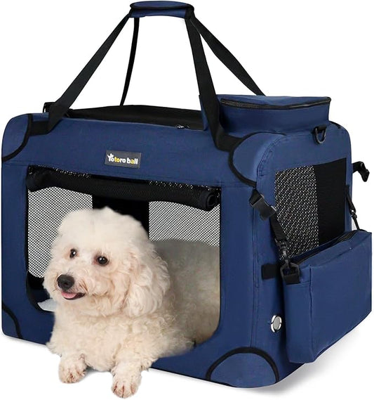 Extra Large Cat Carrier for 2 Cats Collapsible Soft Pet XL Crate for Large/Medium Cats 20lbs Car Travel Portable Bag with Water Bottle Slot For Long Trips (Blue, 24.0"L x 16.5"W x 16.5"H)