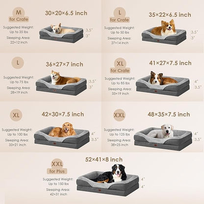 EHEYCIGA Orthopedic Dog Bed for Medium Dog, 30x20x6.5 Inch Memory Foam Dog Couch Bed with Sides, Waterproof Liner & Washable Removable Cover, Bolster Pet Sofa, Grey