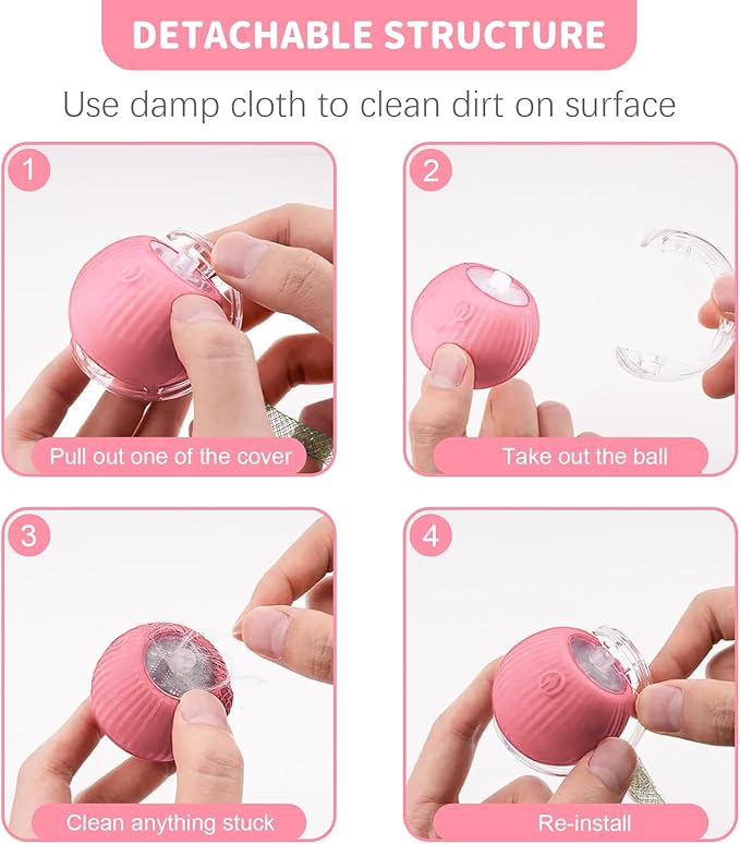 Interactive Cat Toys for Indoor Cats Smart Automatic Ball Rolling for Bored Kitten Pet Upgraded Speedy Moving Chase Dogs Toy Valentine's Day Gift Pink