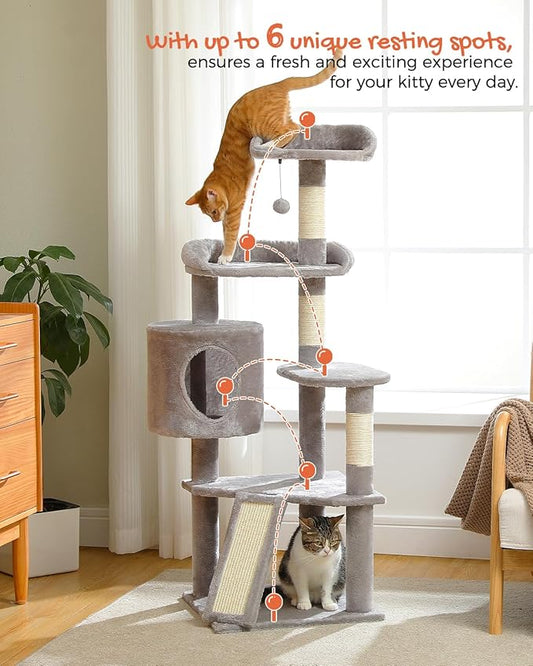 Multi-Level Cat Tree Tower for Indoor Cats, 51.2” Tall Cat Condo with Plush Perch, Scratching Posts & Cozy Hammock, Stable Cat Climbing Tower for Large Cats and Kittens