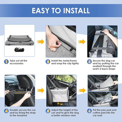 SlowTon Dog Booster Car Seat, Reinforce Metal Frame Safe Pet Car Seat with Seatbelt & Waterproof Pee Pad & Top Cover | Portable Collapsible Puppy Carrier Bag | for Small Dogs Cats (with Soft Pad)
