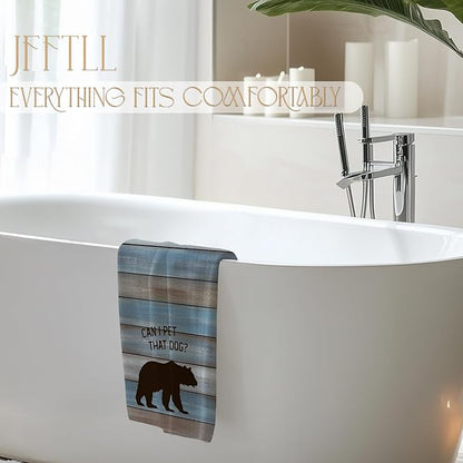 Funny Bear Kitchen Towels, Gifts for Bear Wildlife Camping Lovers Dish Tea Towels for Kitchen Decor, Can I Pet That Dog Decorative Hand Towel for Bathroom, 16x24 Inch - Rustic