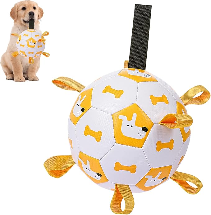 Dog Toys Soccer Ball, Soccer Ball with Straps, Interactive Dog Toys for Tug of War, Dog Water Toy, Durable Dogs Balls for Small Medium & Large Dogs (White) (White)