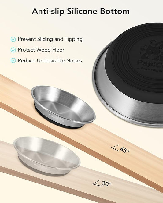 Stainless Steel Cat Bowls 2 PCS, Non-Slip cat Food Dishes, Metal Pet Food and Water Bowls, Whisker Friendly with Wide and Shallow Design, 6.3'' Wide, 0.7mm Thick Steel, Ideal Pet Dish (2 PC-6.3in)