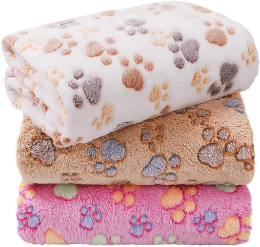 LINENLUX 1 Pack 3 Blankets Super Soft Fluffy Premium Fleece Dog Blankets for Puppy Cat Pet Blanket Flannel Throw Warm Sleep Dog Paw 31x20 inches