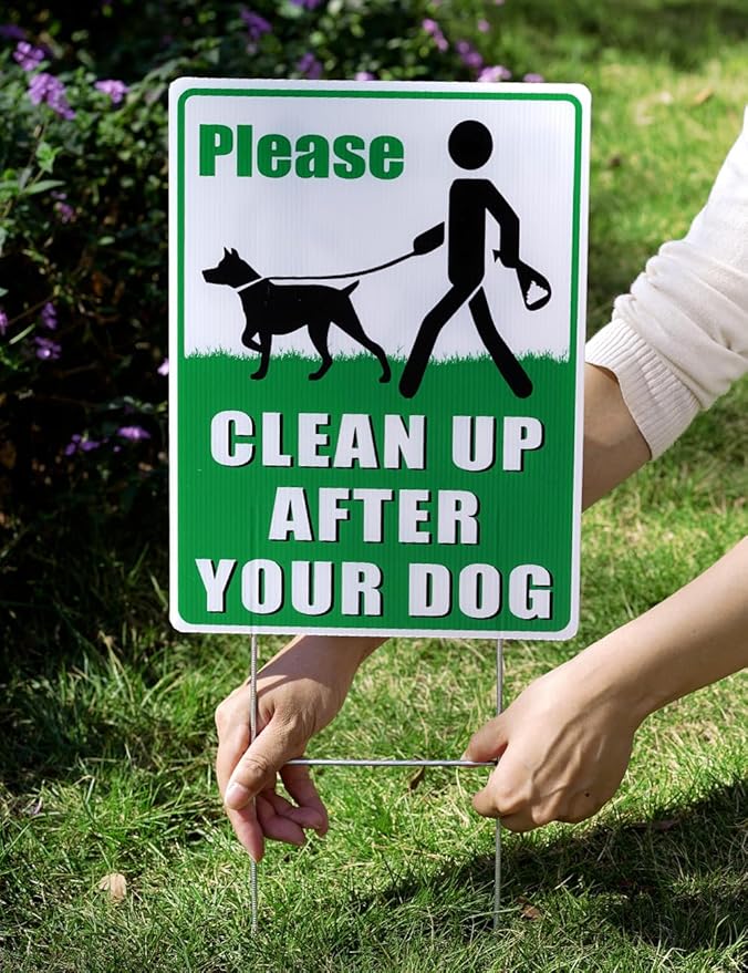 Clean Up After Your Dog Signs, 12.6" x 9.5" with Metal Stake, No Dog Poop Lawn Signs with UV Protected & Waterproof, Double Sided Pick Up After Your Dog Sign for Yard