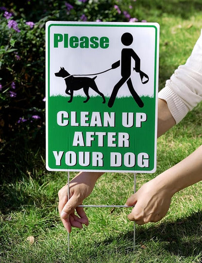 Clean Up After Your Dog Signs, 12.6" x 9.5" with Metal Stake, No Dog Poop Lawn Signs with UV Protected & Waterproof, Double Sided Pick Up After Your Dog Sign for Yard