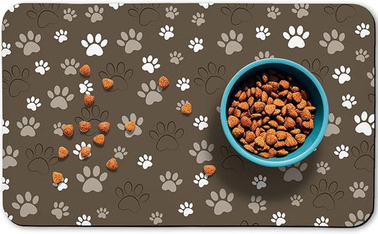 Dog Food Mat, Absorbent Water Bowl Mats Cat Pet Feeding Placemats Brown 12 * 20 inch