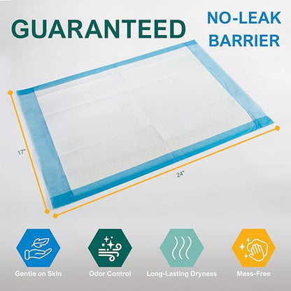 MED PRIDE Disposable Underpads 17'' x 24'' (300-Count) Incontinence Pads, Bed Covers, Puppy Training | Thick, Super Absorbent Protection for Kids, Adults, Elderly | Liquid, Urine, Accidents