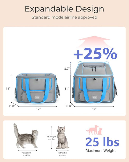 Expandable Cat Dog Carrier: NOBLE DUCK Soft-Sided Pet Carrier Airline Approved Large Small Medium Collapsible Portable Travel Up to 25 Lbs Black
