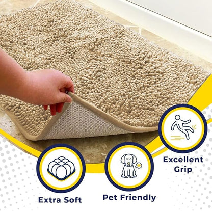 Muddy Mat® | Super Absorbent Door Mat Indoor, Microfiber Quick Dry Chenille Entryway Rug, Non-Slip Front Door Mat, Indoor Mats for Entryway, Machine Washable Pet Rug, Beige 28"x18"