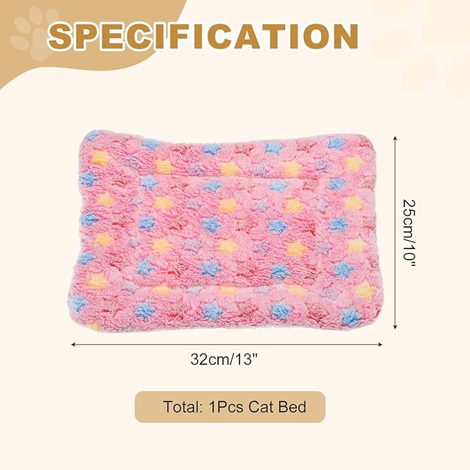 Dog Cat Bed Mat, Soft Coral Fleece Pet Cushion Pad with Cute Star Print, Warm Washable Pet Bed 13x10 Inches, (Pink), Intended for Medium Small Dog Cat