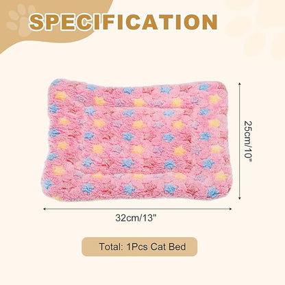 Dog Cat Bed Mat, Soft Coral Fleece Pet Cushion Pad with Cute Star Print, Warm Washable Pet Bed 13x10 Inches, (Pink), Intended for Medium Small Dog Cat