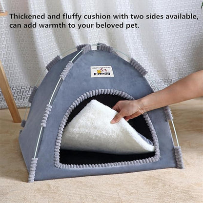 Cat Tent, Kitten Tent Thickened Cotton Nest Bed, Warm Portable Pet Cats Tents House for Little Dog, Folding House with Soft Mat for Small Animals Winter Indoor and Outdoor (14.2 x 14.2 x 11 INCH)