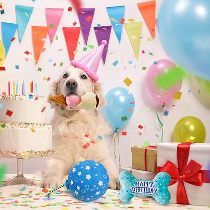 Prime Pets Dog Birthday Toys, 3 Pack, Crinkle Squeaky Dog Toys Set, Pet Toys for Small Medium Large Dogs, Stuffed Puppy Chew Toys, Dog Gift Toys