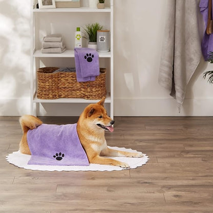 Bone Dry Pet Grooming, Embroidered Microfiber Towel Drying Collection, 15x30, Lavender