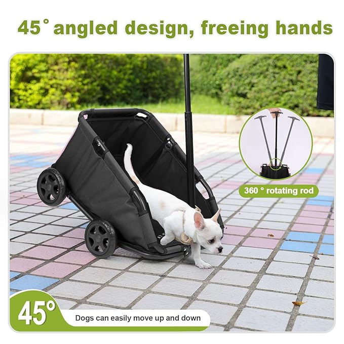 Foldable Pet Wagon with Handle, Pink and Black, Rolling Dog Stroller Cart (Black)