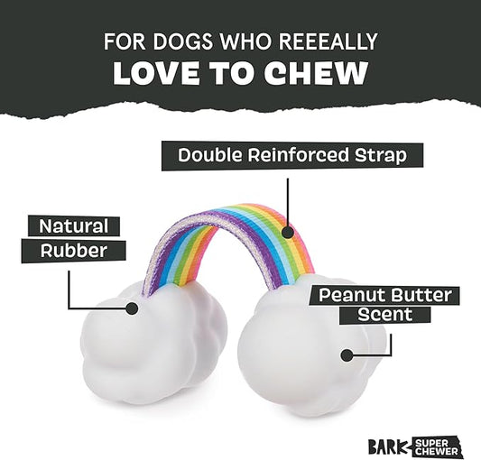 Barkbox Dog Toys – Toy G BIV Rainbow Super Chewer Tug Toy for Enthusiastic Chewers with Double Reinforced Strap and Tough Rubber Clouds – Small