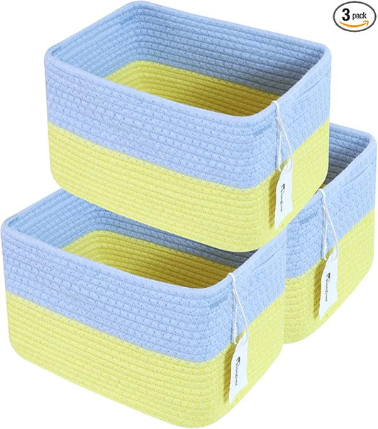 Hopegiver 3 Pack Rainbow Woven Storage Baskets for Shelves, 11x8x7 Inch Cotton Rope Decorative Organizer Bins for Blanket Clothes Book Baby Pet, Colorful Toy Basket for Kids Room, Playroom, Nursery