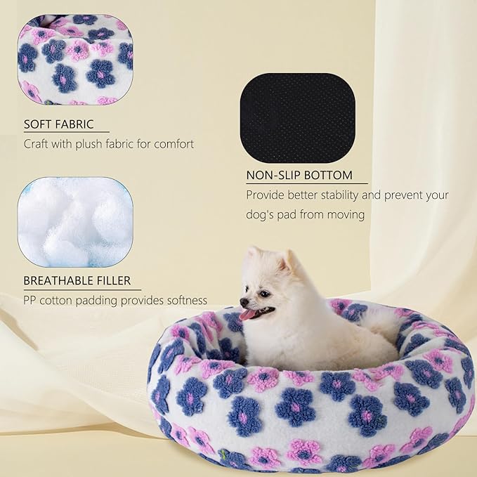 23 Inch Calming Dog Bed for Small Dogs Cats, Kitty Puppy Round Anti-Anxiety Warm Bed, Soft Cozy Anti-Slip Donut Washable Pet Bed, Fits up to 30 lbs Pets