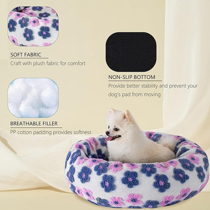 23 Inch Calming Dog Bed for Small Dogs Cats, Kitty Puppy Round Anti-Anxiety Warm Bed, Soft Cozy Anti-Slip Donut Washable Pet Bed, Fits up to 30 lbs Pets