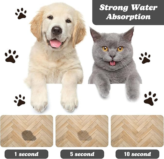 Dog Food Mats for Floors Waterproof, Dog Cat Water Bowl Mats Pet Feeding Absorbent Mat Dog Cat Pet Placemats for Food and Water Wood 12 * 20 inch