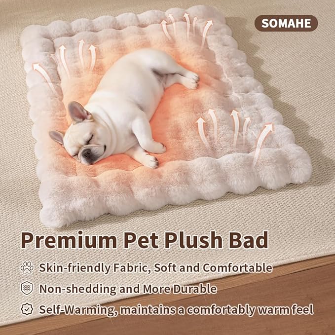 Cat & Dog Bed Mat, Soft Plush Faux Fur Kneading Pet Bed for 2 Cats or Small Dogs, Machine Washable Cat Sleeping Pad, Non-Slip Fluffy Pet Rug for Indoor Cats Kittens & Small Dogs, 27x20 In White