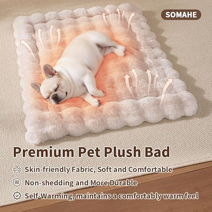 Cat & Dog Bed Mat, Soft Plush Faux Fur Kneading Pet Bed for 2 Cats or Small Dogs, Machine Washable Cat Sleeping Pad, Non-Slip Fluffy Pet Rug for Indoor Cats Kittens & Small Dogs, 27x20 In White