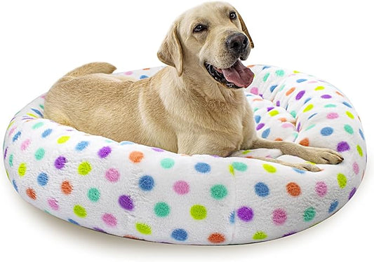 39 Inch Calming Dog Bed for Large Dogs, Round Anti-Anxiety Warm Bed, Soft Cozy Anti-Slip Donut Washable Pet Bed, Fits up to 100 lbs Pets
