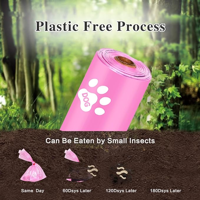 Toplive Dog Poop Waste Bags Set with Dispenser and Leash Clip, Leak-Proof Waste Bags for Outdoor Puppy Walking Cleanup, Poop Bags for Dog Doggy Cat Pet Replacement 18 Rolls (270 Bags), Pink