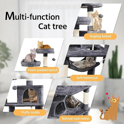 Cat Tree, 68-Inch Cat Tower for Indoor Cats, Plush Multi-Level Cat Condo with 7 Scratching Posts, 2 Perches, 2 Caves, Hammock (Darkgray)