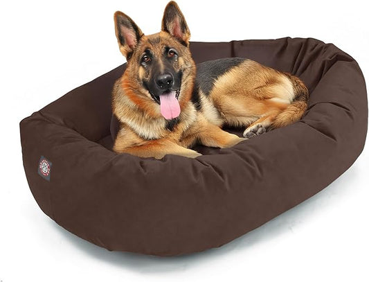 Majestic Pet Suede Shredded Memory Foam Mix Calming Dog Bed Washable - Cozy Soft Round Dog Bed with Spine for Head Support - Fluffy Donut Dog Bed, 52 Inch, Chocolate