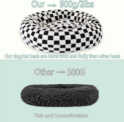 23 Inch Calming Dog Bed for Small Dogs Cats, Kitty Puppy Round Anti-Anxiety Warm Bed, Soft Cozy Anti-Slip Donut Washable Pet Bed, Fits up to 30 lbs Pets