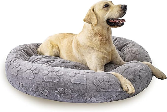 39 Inch Calming Dog Bed for Large Dogs, Round Anti-Anxiety Warm Bed, Soft Cozy Anti-Slip Donut Washable Pet Bed, Fits up to 100 lbs Pets