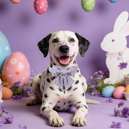 Maca Bates Easter Day Egg Dog Collar with Sailor Bow Tie for Extra Small Girl Boy Dogs, Purple Cute Bunny Rabbit Pattern,Adjustable Durable Soft Breakaway Collars for Male Female Puppy